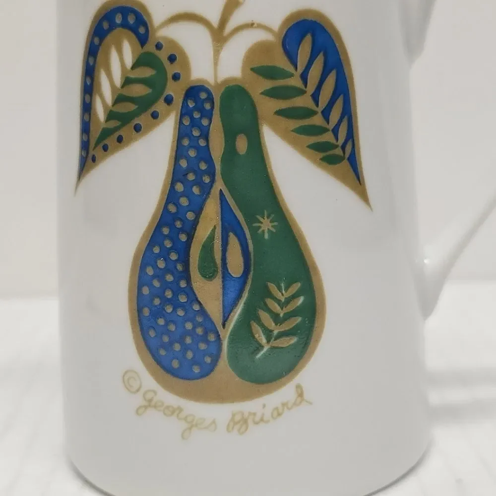 Georges Briard Creamer Forbidden Fruit Blue-green Pear with leaves Vintage MCM